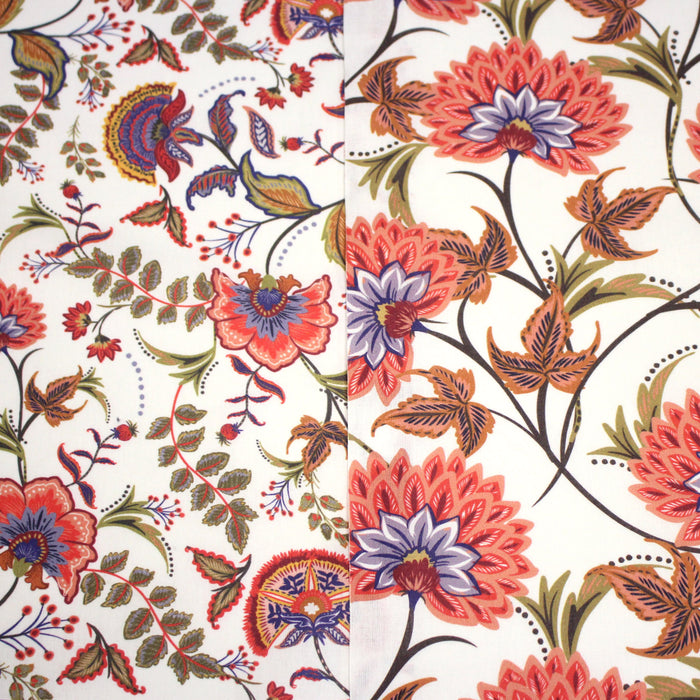 Tissu INDIENNES, cotonnade imprimée fleurie : deux motifs différents - OEKO-TEX STANDARD 100