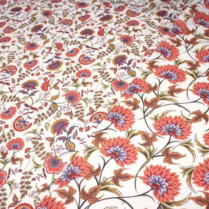Tissu INDIENNES, cotonnade imprimée fleurie : deux motifs différents - OEKO-TEX STANDARD 100