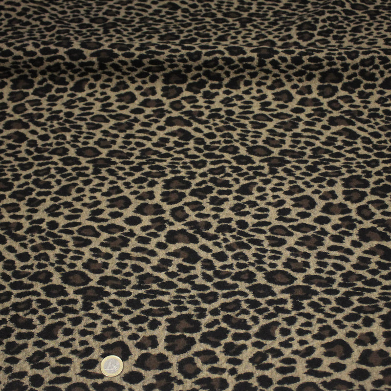 Tissu lainage motif léopard : grège & chocolat ou tout chocolat - EXCLUSIVITE FABRIQUEE EN ITALIE - TissusPapi.com