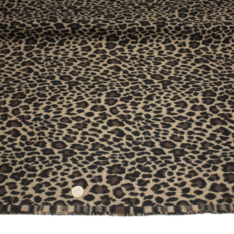 Tissu lainage motif léopard : grège & chocolat ou tout chocolat - EXCLUSIVITE FABRIQUEE EN ITALIE - TissusPapi.com