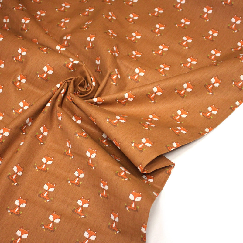Tissu popeline coton rouille aux jolis renards - TissusPapi.com