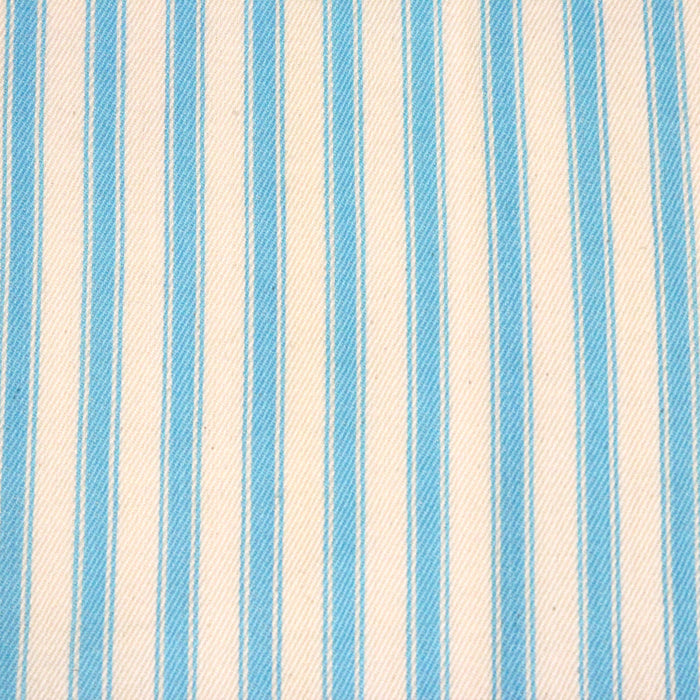 Tissu toile à matelas de coton CARNAC aux rayures bleu turquoise, fond écru
