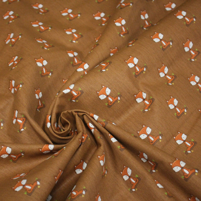 Tissu popeline coton rouille aux jolis renards - TissusPapi.com