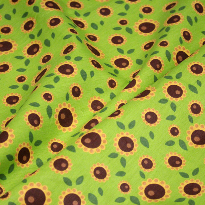 Tissu popeline coton vert aux tournesols jaunes & feuilles vertes - TissusPapi.com