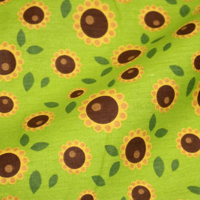 Tissu popeline coton vert aux tournesols jaunes & feuilles vertes - TissusPapi.com