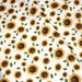 Tissu popeline coton blanc aux tournesols jaunes & feuilles vertes - TissusPapi.com