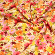 Tissu double gaze imprimée fleuri rose et jaune - OEKO - TEX STANDARD 100 - TissusPapi.com