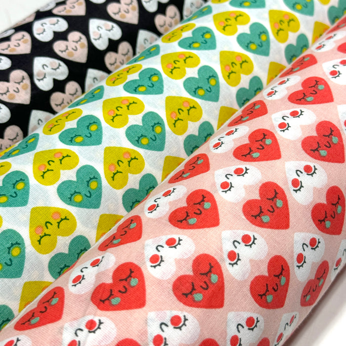 Tissu cotonnade COEUR KAWAII : trois couleurs dispos - OEKO-TEX