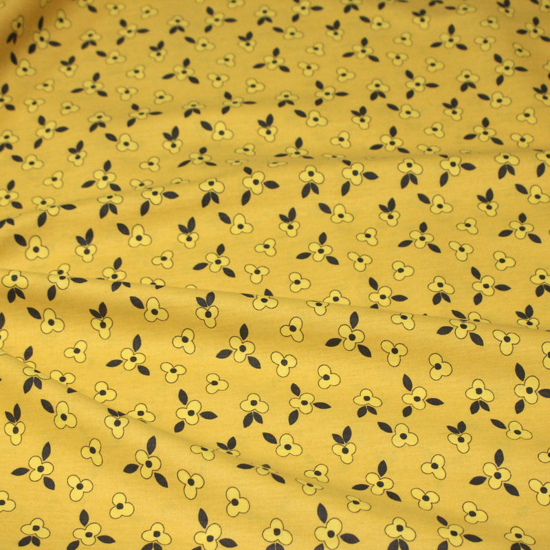 Tissu popeline coton jaune aux fleurs graphiques jaunes - TissusPapi.com
