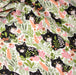 Tissu cotonnade aux chats dans les fleurs roses et vertes - OEKO - TEX STANDARD 100 - TissusPapi.com