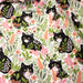 Tissu cotonnade aux chats dans les fleurs roses et vertes - OEKO - TEX STANDARD 100 - TissusPapi.com
