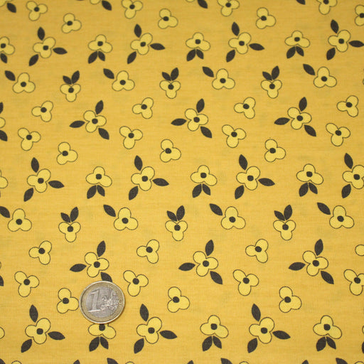 Tissu popeline coton jaune aux fleurs graphiques jaunes - TissusPapi.com