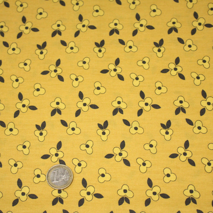 Tissu popeline coton jaune aux fleurs graphiques jaunes - TissusPapi.com