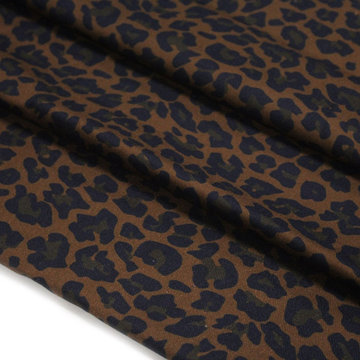 Tissu gabardine de coton LEOPARD tons marron chocolat - OEKO-TEX