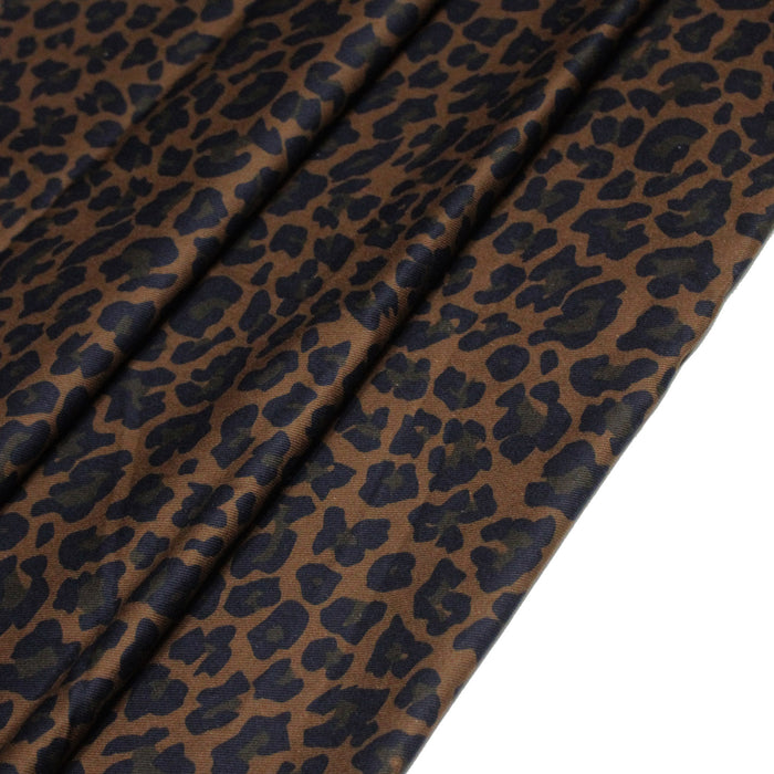 Tissu gabardine de coton LEOPARD tons marron chocolat - OEKO-TEX