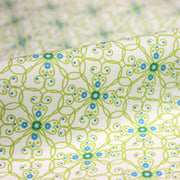 Tissu popeline ART NOUVEAU, fin motif géométrique floral bleu & vert - TissusPapi.com