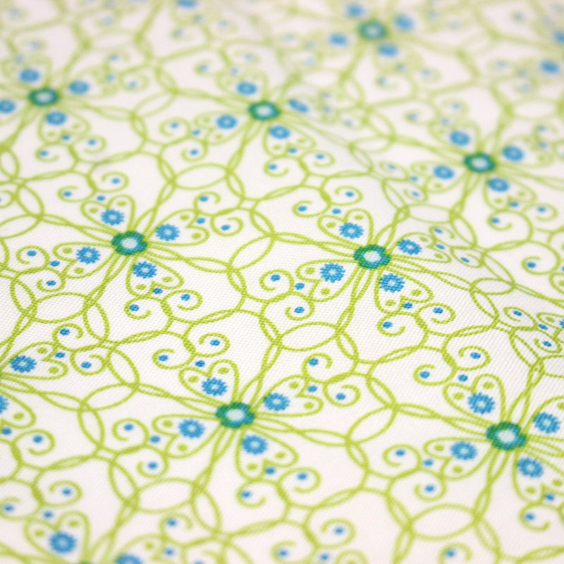 Tissu popeline ART NOUVEAU, fin motif géométrique floral bleu & vert - TissusPapi.com