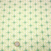 Tissu popeline ART NOUVEAU, fin motif géométrique floral bleu & vert - TissusPapi.com