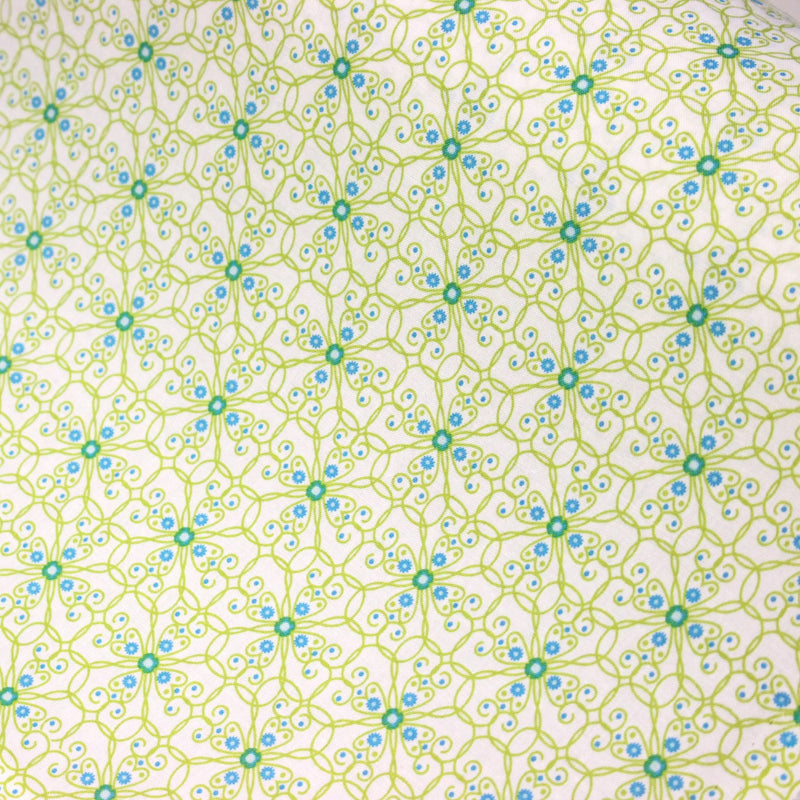 Tissu popeline ART NOUVEAU, fin motif géométrique floral bleu & vert - TissusPapi.com