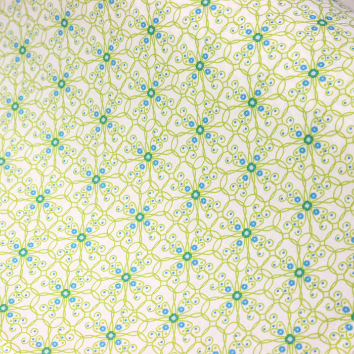 Tissu popeline ART NOUVEAU, fin motif géométrique floral bleu & vert