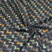 Tissu popeline coton zig zag bleu, noir et fines fleurs multicolores - TissusPapi.com