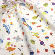 Tissu cotonnade aux DESSINS D'ENFANT multicolores, fond blanc - TissusPapi.com