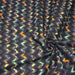 Tissu popeline coton zig zag bleu, noir et fines fleurs multicolores - TissusPapi.com