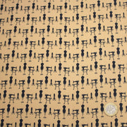 Tissu popeline coton LA COUTURE, mannequins & machines à coudre, fond ocre - TissusPapi.com
