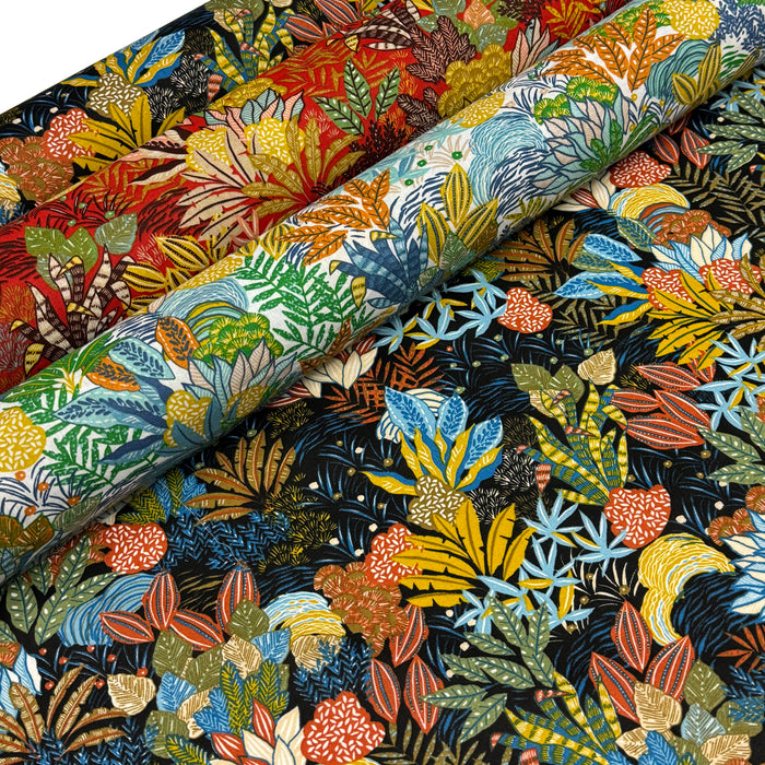 Tissu cotonnade TROPIC PANORAMA, fleuri multicolore, trois couleurs dispos - OEKO-TEX