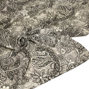 Tissu viscose fluide écru aux fleurs indiennes noires - COLLECTION KALAMKARI - TissusPapi.com