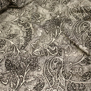 Tissu viscose fluide écru aux fleurs indiennes noires - COLLECTION KALAMKARI - TissusPapi.com