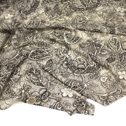 Tissu viscose fluide écru aux fleurs indiennes noires - COLLECTION KALAMKARI - TissusPapi.com