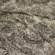 Tissu viscose fluide écru aux fleurs indiennes noires - COLLECTION KALAMKARI - TissusPapi.com