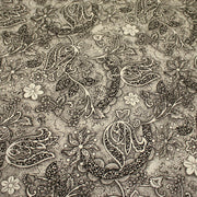Tissu viscose fluide écru aux fleurs indiennes noires - COLLECTION KALAMKARI - TissusPapi.com