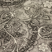 Tissu viscose fluide écru aux fleurs indiennes noires - COLLECTION KALAMKARI - TissusPapi.com