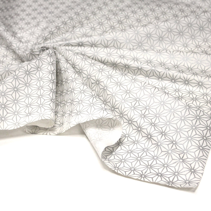 Tissu de coton motif traditionnel japonais géométrique ASANOHA argent & blanc - OEKO-TEX