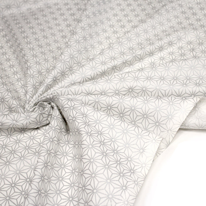 Tissu de coton motif traditionnel japonais géométrique ASANOHA argent & blanc - OEKO-TEX