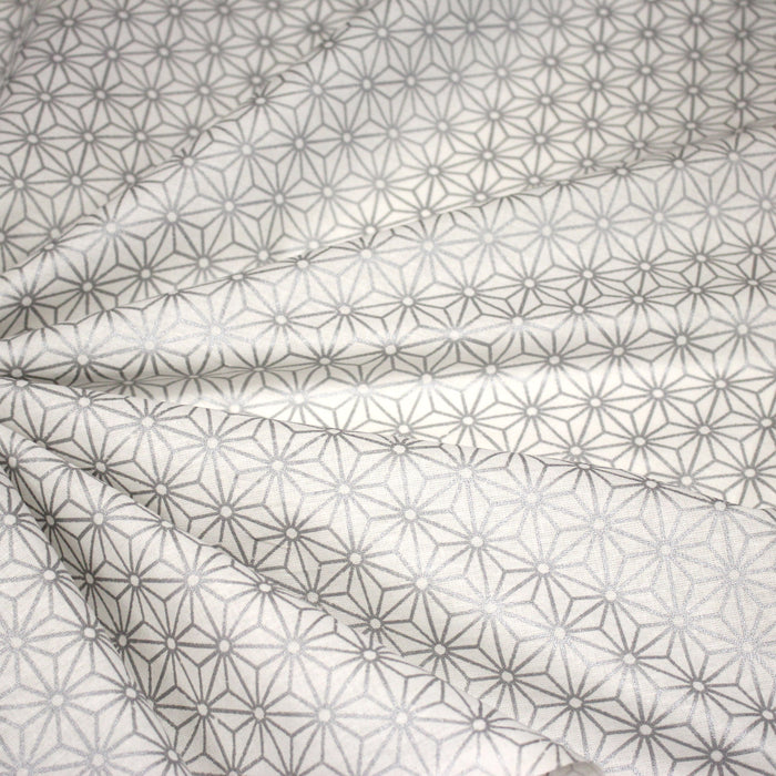 Tissu de coton motif traditionnel japonais géométrique ASANOHA argent & blanc - OEKO-TEX