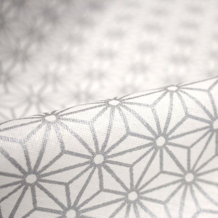 Tissu de coton motif traditionnel japonais géométrique ASANOHA argent & blanc - OEKO-TEX