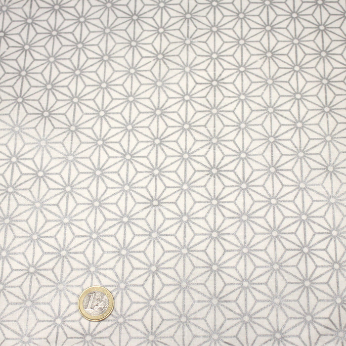 Tissu de coton motif traditionnel japonais géométrique ASANOHA argent & blanc - OEKO-TEX