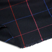 Tissu draperie lainage bleu nuit motif windowpane aux liserés roses rouges et bleu roi - TissusPapi.com
