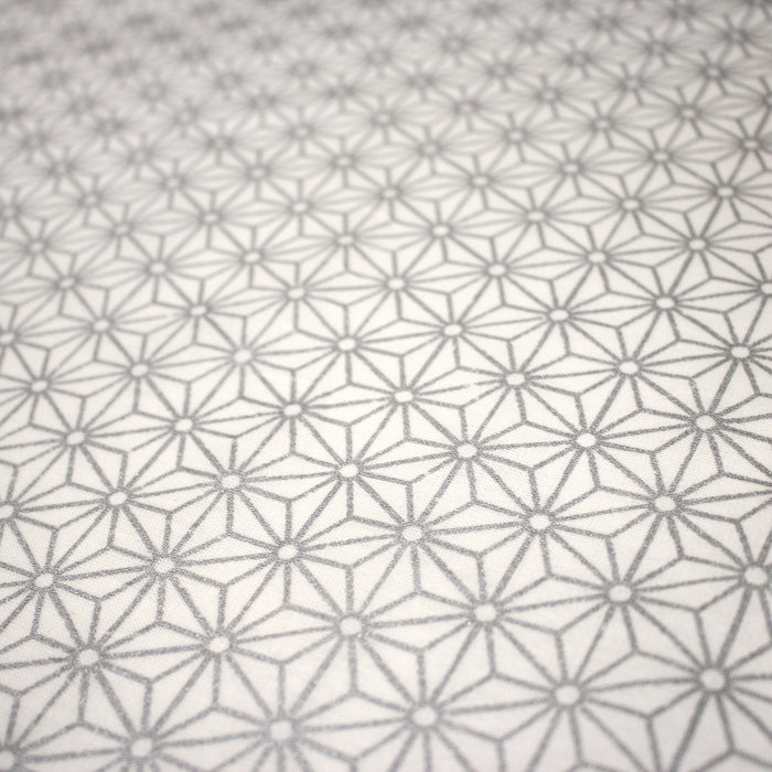 Tissu de coton motif traditionnel japonais géométrique ASANOHA argent & blanc - OEKO-TEX