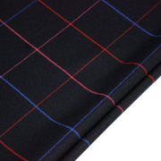Tissu draperie lainage bleu nuit motif windowpane aux liserés roses rouges et bleu roi - TissusPapi.com