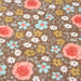 Tissu de coton taupe fleuri aux fleurs roses et bleues - OEKO-TEX® - tissuspapi