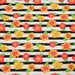 Tissu popeline coton, rayures écrues et noires aux fleurs d'hibiscus multicolores - TissusPapi.com