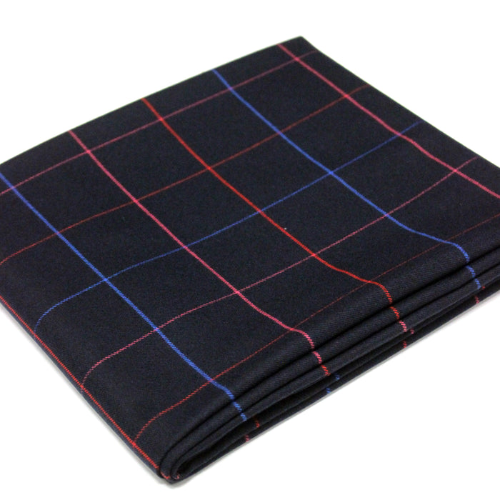 Tissu draperie lainage bleu nuit motif windowpane aux liserés roses rouges et bleu roi