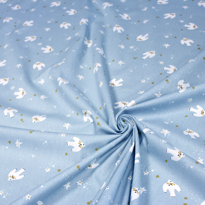 Tissu de coton NOËL bleu ciel aux colombes blanches et étoiles - OEKO-TEX® - tissuspapi