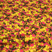Tissu Viscose fluide MAKIA, floral jaune et rose, fond ocre - STANDARD 100 OEKO - TEX - TissusPapi.com