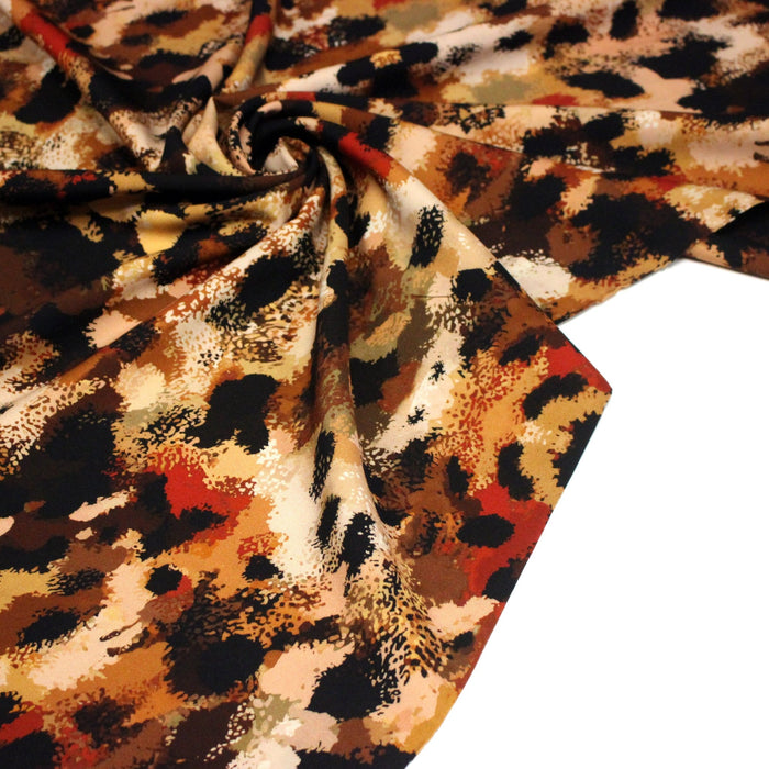Tissu Viscose fluide GEPI, motif pelage caramel, sable, chocolat, noir - STANDARD 100 OEKO - TEX - TissusPapi.com