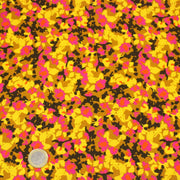 Tissu Viscose fluide MAKIA, floral jaune et rose, fond ocre - STANDARD 100 OEKO - TEX - TissusPapi.com